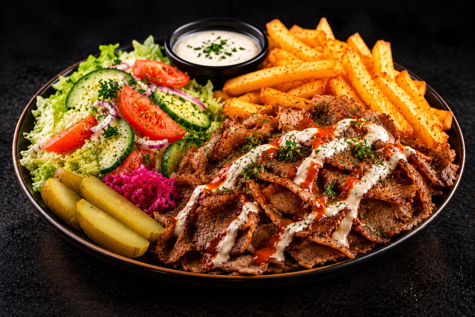 Kebab tallrik med pommes och sallad